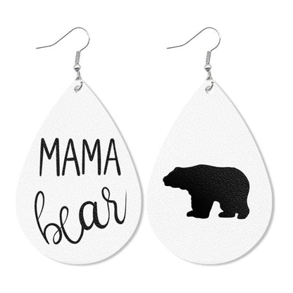 Mother's Day Mama Bear Leather Earrings - Waterdrop Print Fashion Jewelry