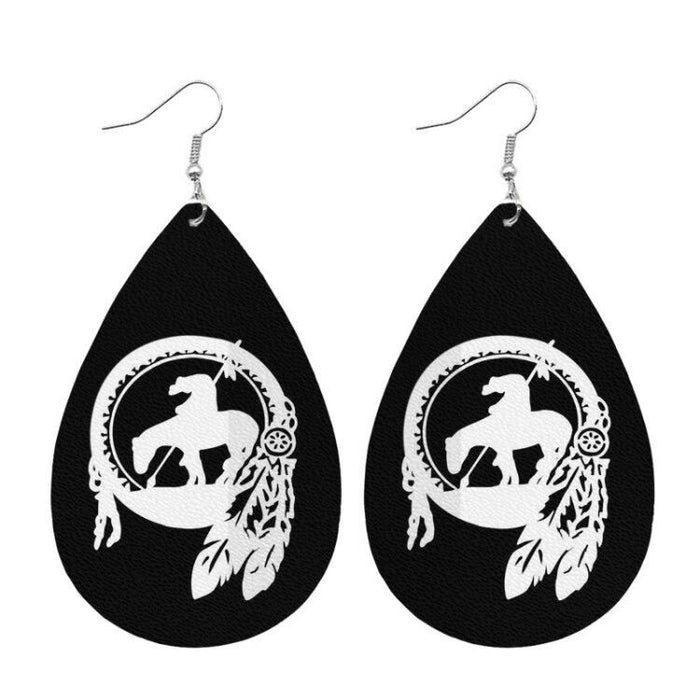 Western USA Leather Earrings - Texas Iowa Map Jewelry for Women