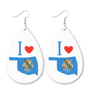 Western USA Leather Earrings - Texas Iowa Map Jewelry for Women - wallojewerly 