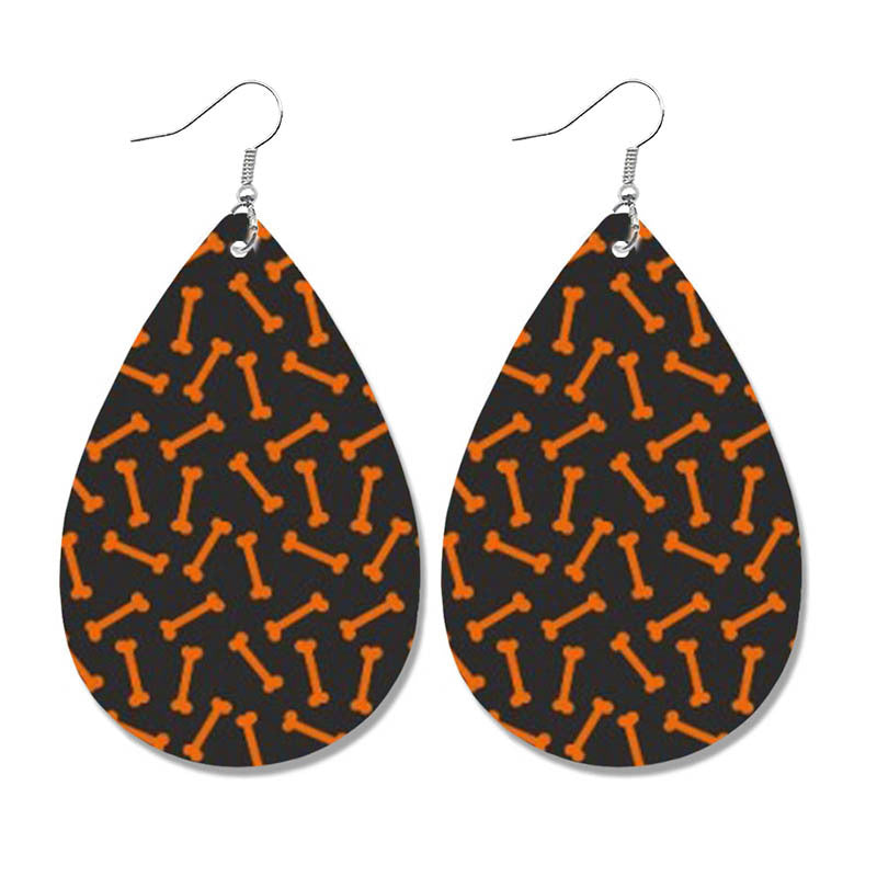 Halloween Pumpkin Polka Dot Cat Earrings - Cute Waterdrop Leather Earrings