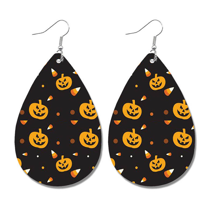 Halloween Pumpkin Polka Dot Cat Earrings - Cute Waterdrop Leather Earrings