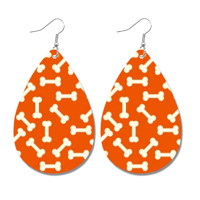 Halloween Pumpkin Polka Dot Cat Earrings - Cute Waterdrop Leather Earrings