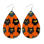 Halloween Bat and Ghost Leather Teardrop Earrings with Skull Design - wallojewerly 