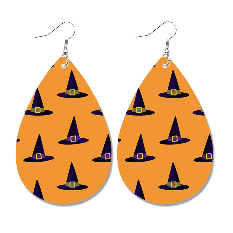 Halloween Bat and Ghost Leather Teardrop Earrings with Skull Design - wallojewerly 