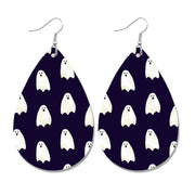 Halloween Bat and Ghost Leather Teardrop Earrings with Skull Design - wallojewerly 