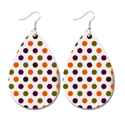 Halloween Geometric Leather Earrings with Plaid and Polka Dot Print