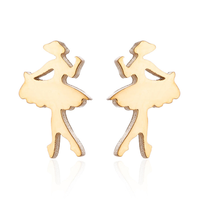 Ballet Dancer Stainless Steel Stud Earrings - Cute and Playful French-Style Jewelry