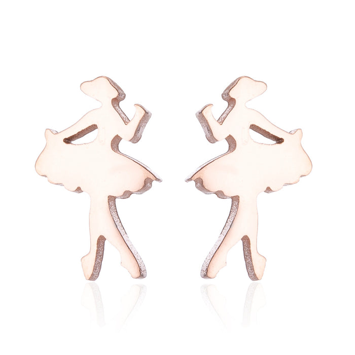 Ballet Dancer Stainless Steel Stud Earrings - Cute and Playful French-Style Jewelry