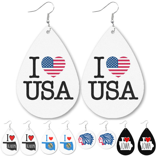 Western USA Leather Earrings - Texas Iowa Map Jewelry for Women