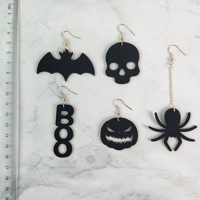 Original Halloween Skull and Spider Earrings with Velvet Bat and Pumpkin Design