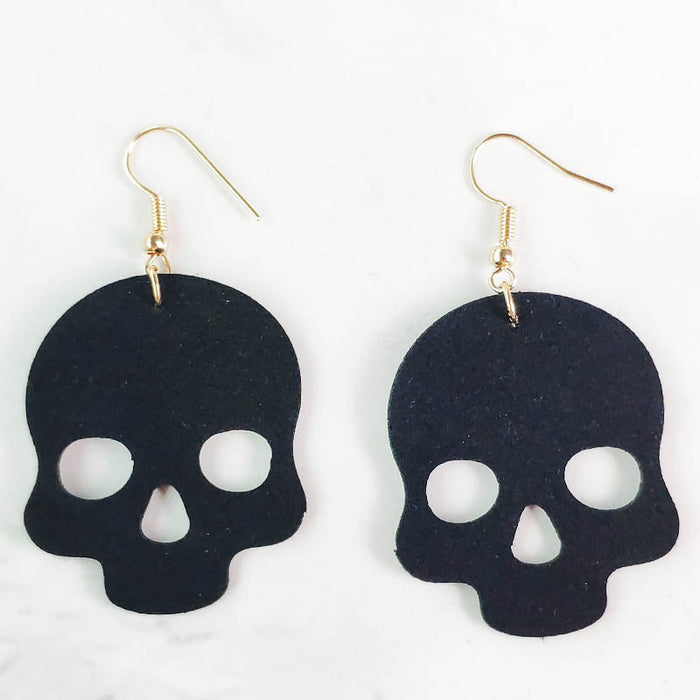 Original Halloween Skull and Spider Earrings with Velvet Bat and Pumpkin Design