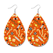 Halloween Leather Earrings - Pumpkin Ghost Candy Print Waterdrop Jewelry - wallojewerly 