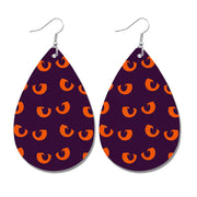 Halloween Bat and Ghost Leather Teardrop Earrings with Skull Design - wallojewerly 