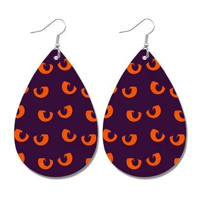 Halloween Bat and Ghost Leather Teardrop Earrings with Skull Design