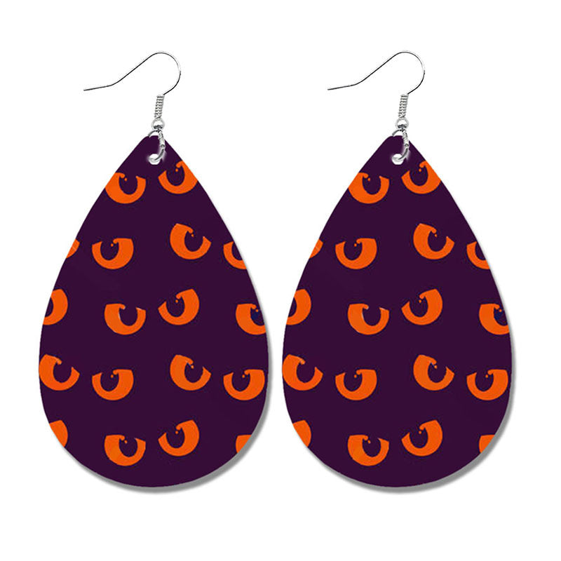 Halloween Bat and Ghost Leather Teardrop Earrings with Skull Design - wallojewerly 