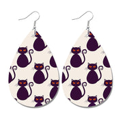 Halloween Bat and Ghost Leather Teardrop Earrings with Skull Design - wallojewerly 