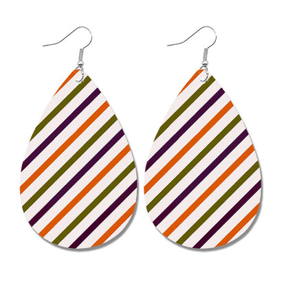 Halloween Geometric Leather Earrings with Plaid and Polka Dot Print