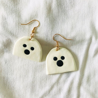 Halloween Ghost Cat Eye Moon Clay Earrings - Spooky Student Style,  Trend