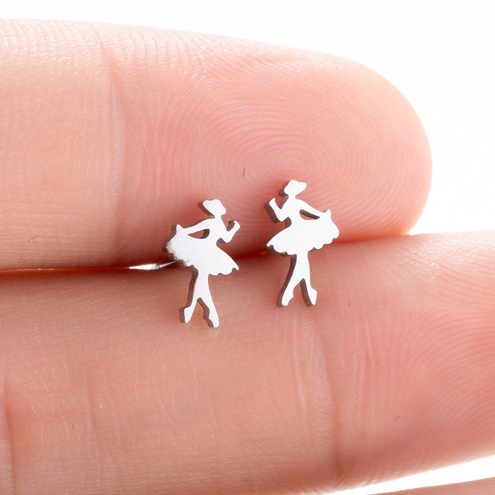 Ballet Dancer Stainless Steel Stud Earrings - Cute and Playful French-Style Jewelry