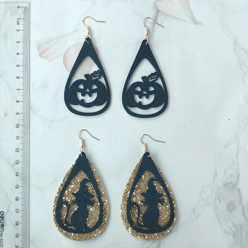 Original Halloween Pumpkin, Witch, and Cat Earrings with Velvet Design - wallojewerly 