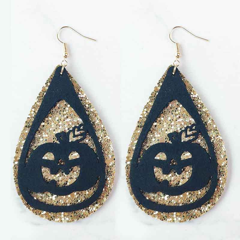 Original Halloween Pumpkin, Witch, and Cat Earrings with Velvet Design - wallojewerly 