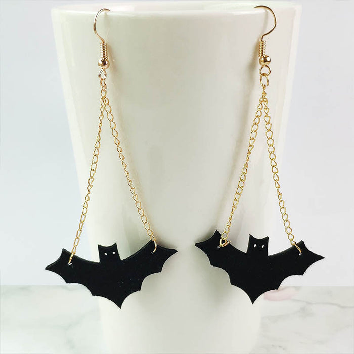 Original Halloween Bat Earrings with Velvet Silhouette Design