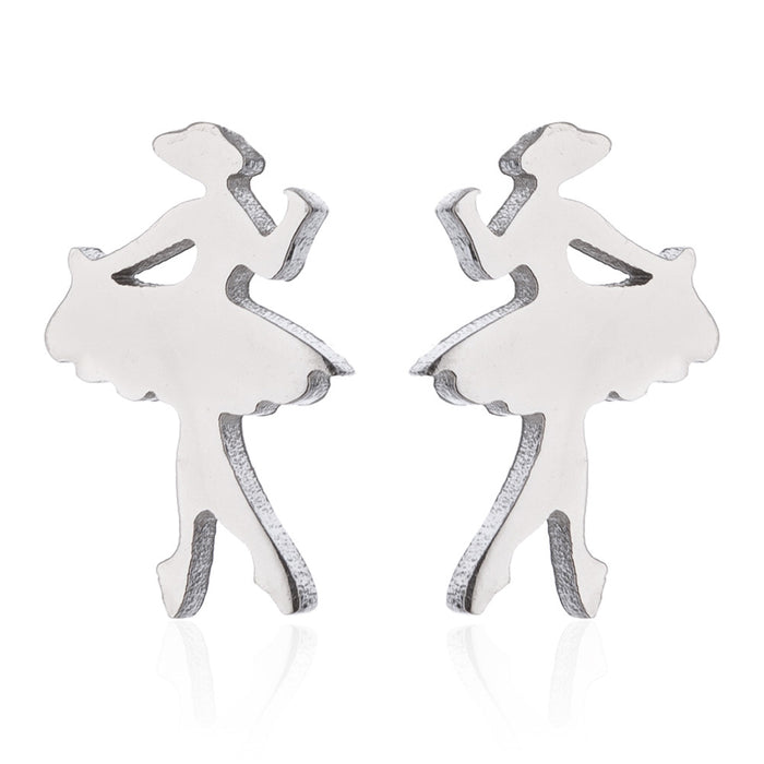 Ballet Dancer Stainless Steel Stud Earrings - Cute and Playful French-Style Jewelry