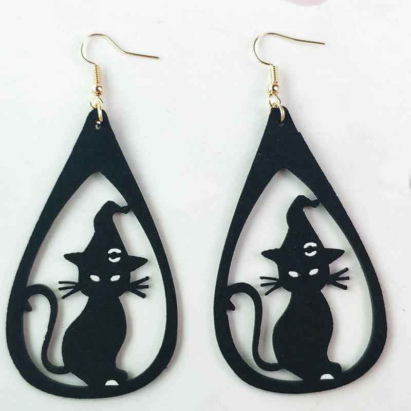 Original Halloween Pumpkin, Witch, and Cat Earrings with Velvet Design - wallojewerly 