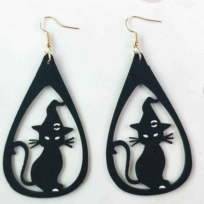 Original Halloween Pumpkin, Witch, and Cat Earrings with Velvet Design