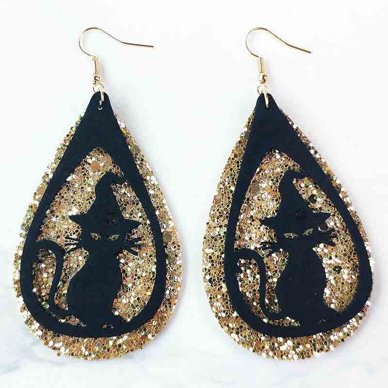 Original Halloween Pumpkin, Witch, and Cat Earrings with Velvet Design - wallojewerly 