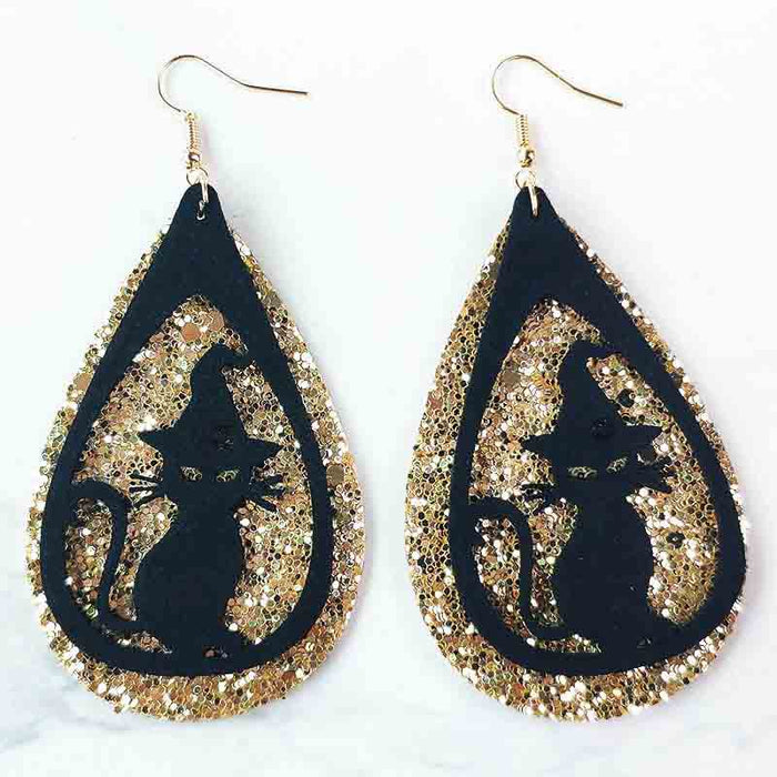 Original Halloween Pumpkin, Witch, and Cat Earrings with Velvet Design