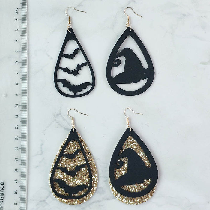 Halloween Cat and Spider Web Earrings with Velvet Witch Hat Design