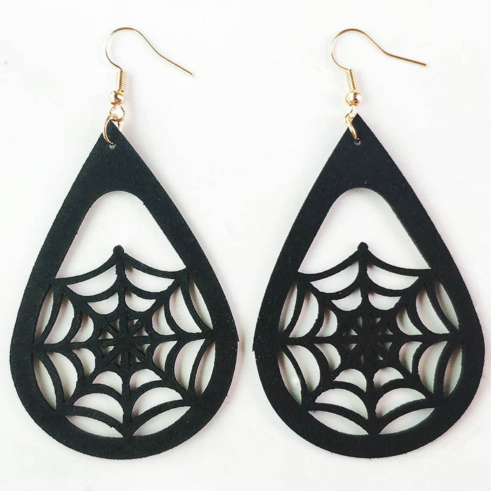 Halloween Cat and Spider Web Earrings with Velvet Witch Hat Design