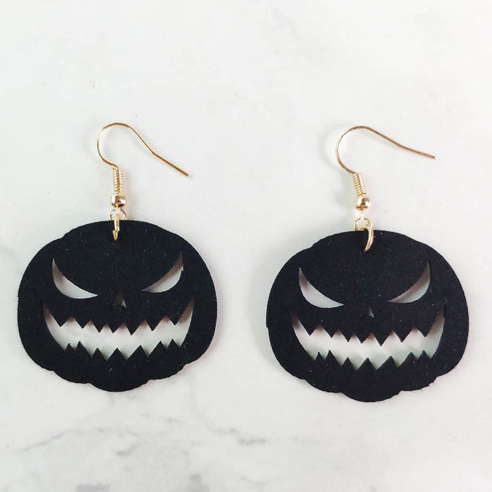 Original Halloween Skull and Spider Earrings with Velvet Bat and Pumpkin Design