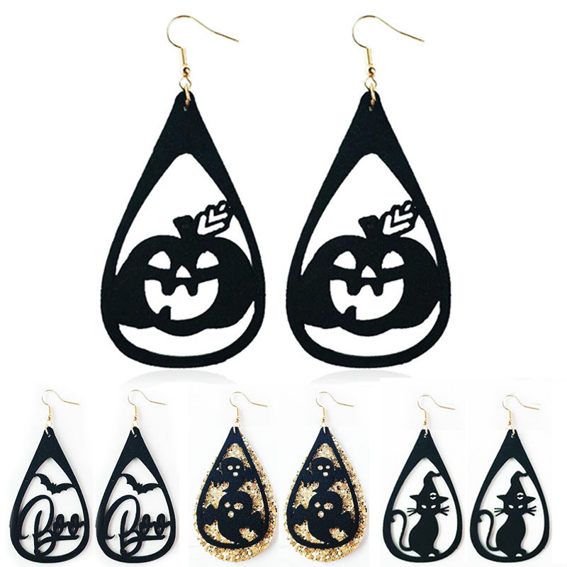 Original Halloween Pumpkin, Witch, and Cat Earrings with Velvet Design - wallojewerly 