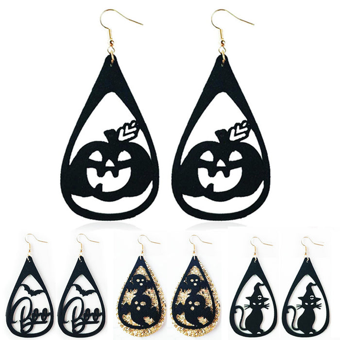 Original Halloween Pumpkin, Witch, and Cat Earrings with Velvet Design