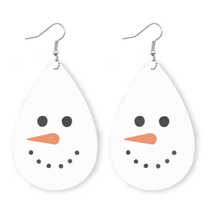 Pendientes de cuero con forma de muñeco de nieve y reno navideño: joyas colgantes con copos de nieve