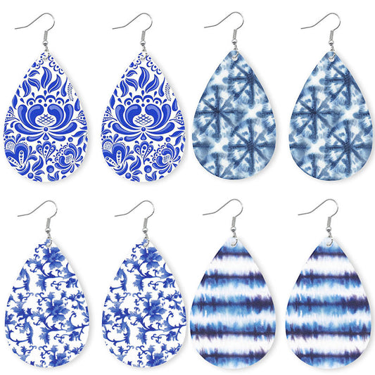 Pendientes de cuero de porcelana de colores con estilo étnico chino