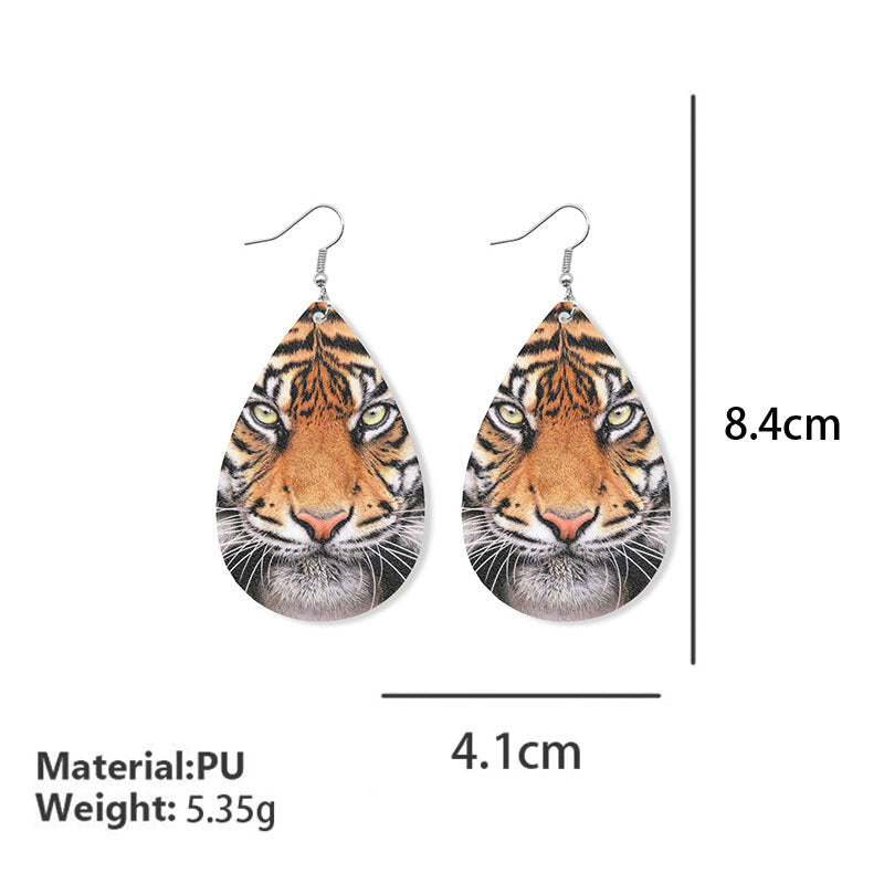 Original Tiger and Leopard Leather Earrings with Fun and Cute Design