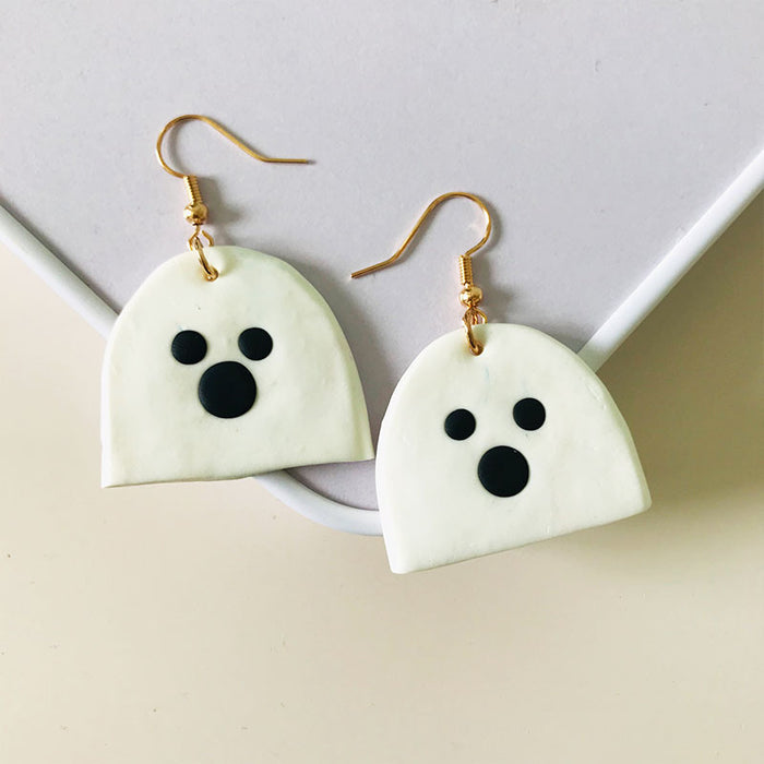 Halloween Ghost Cat Eye Moon Clay Earrings - Spooky Student Style,  Trend