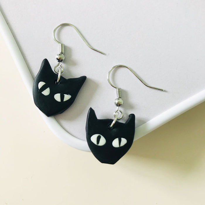 Halloween Ghost Cat Eye Moon Clay Earrings - Spooky Student Style,  Trend