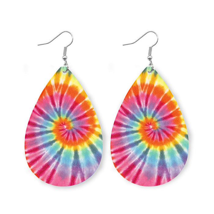 Original Porcelain Tie-Dye Leather Earrings with Artistic Ethnic Style