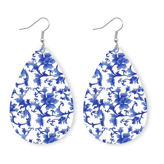 Original Porcelain Tie-Dye Leather Earrings with Artistic Ethnic Style