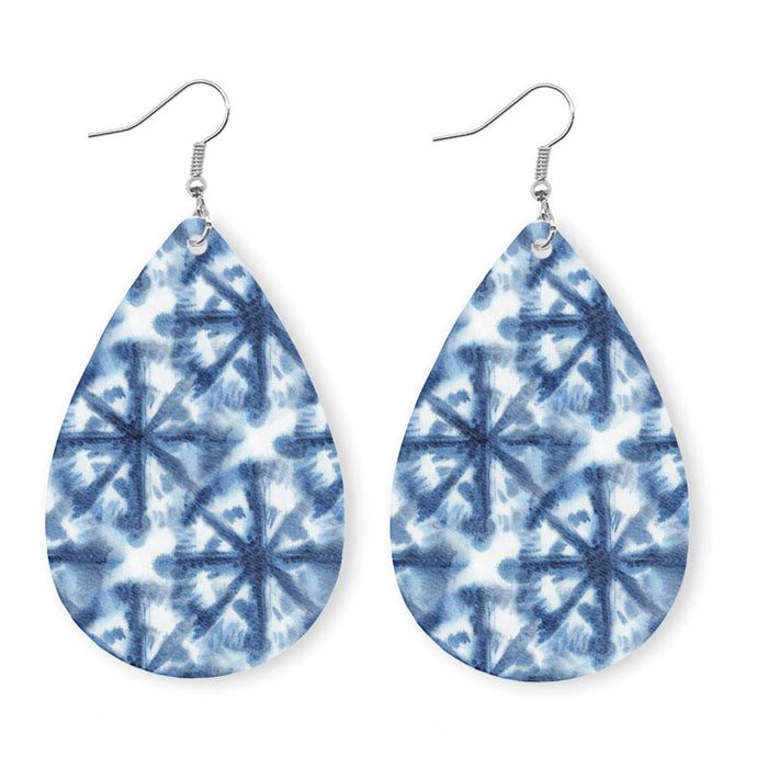 Original Porcelain Tie-Dye Leather Earrings with Artistic Ethnic Style