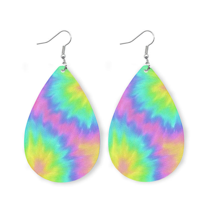 Original Porcelain Tie-Dye Leather Earrings with Artistic Ethnic Style