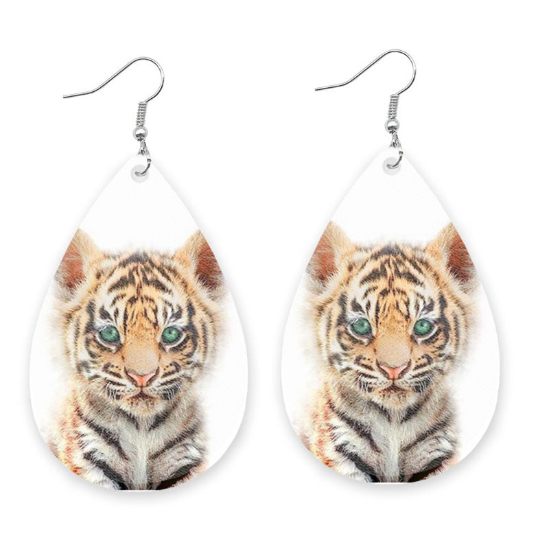 Original Tiger and Leopard Leather Earrings with Fun and Cute Design