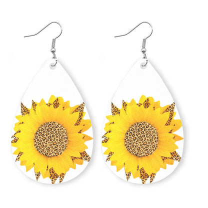 Original Sunflower Leather Earrings with Leopard and Sunflower Design