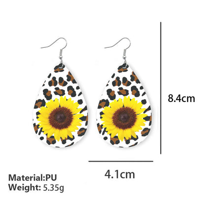 Original Sunflower Leather Earrings with Leopard and Sunflower Design