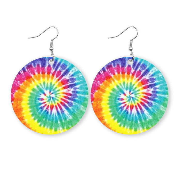 Original Porcelain Tie-Dye Leather Earrings with Artistic Ethnic Style