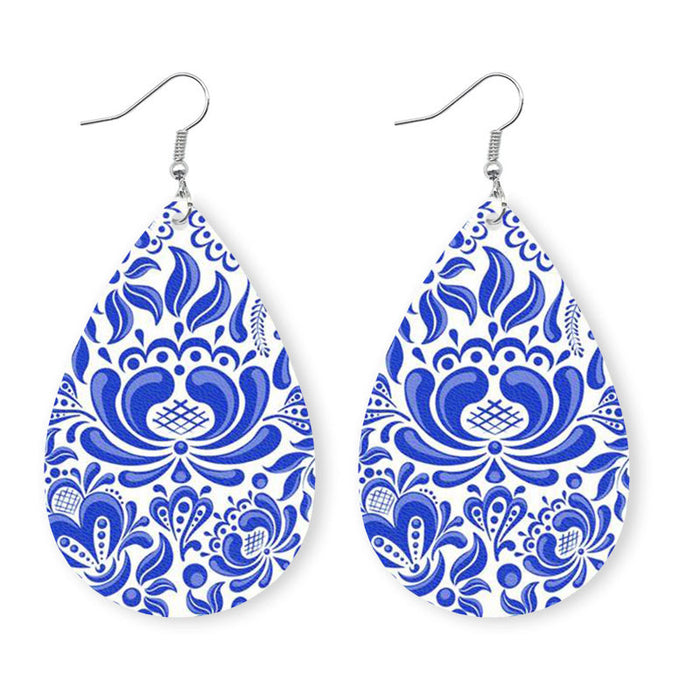 Original Porcelain Tie-Dye Leather Earrings with Artistic Ethnic Style